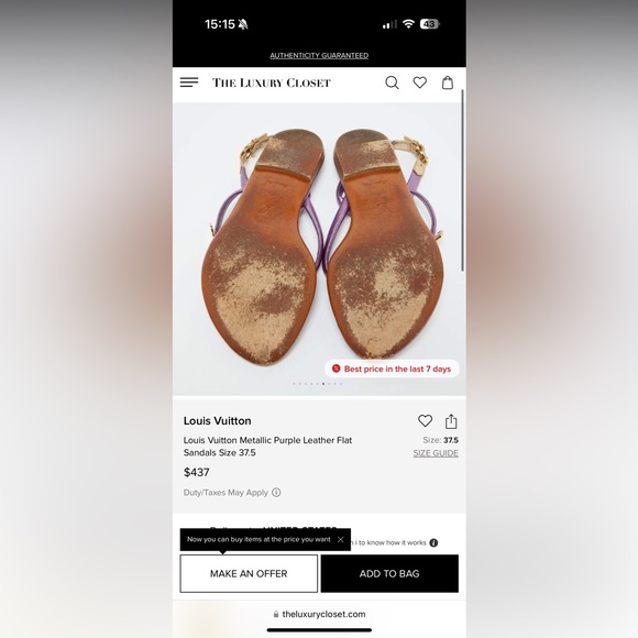 Authentic Louis Vuitton metallic sandals US 5.5 - Picture 4 of 10